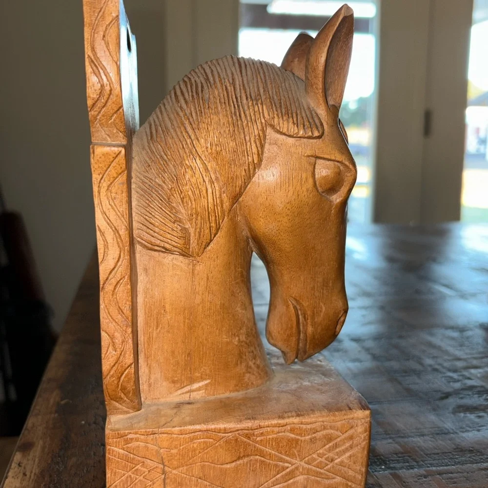 Vintage Handcrafted Wooden Horse Bookends - Picture 6 of 6